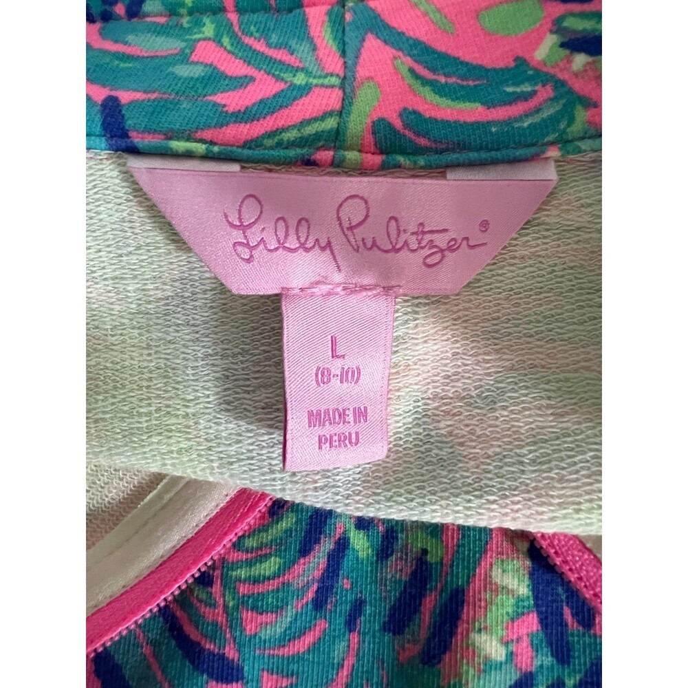 Lilly Pulitzer Girls Pullover Tropical Pink Palm Print Quarter Zip L - Picture 7 of 9